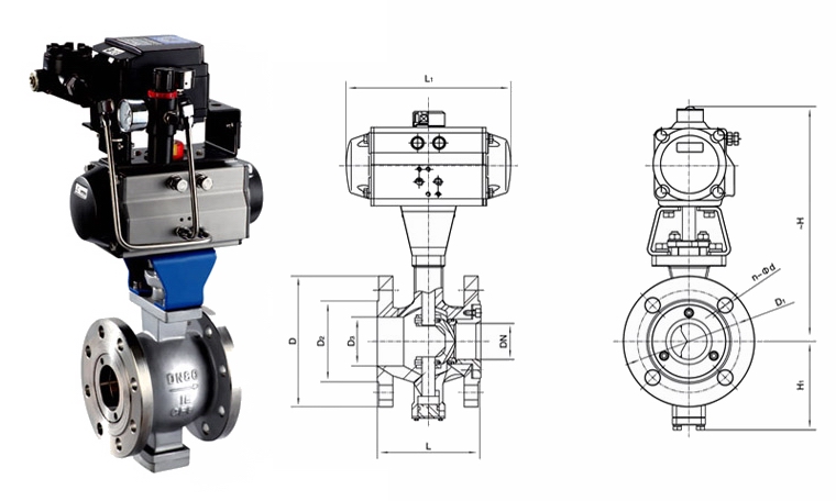VQ640(F/H/Y)法蘭式氣動(dòng)V型球閥外形結(jié)構(gòu)圖 V型球閥(圖3)